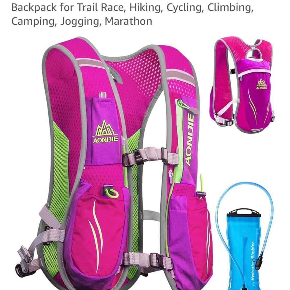 Aonijie Pink and Green Hydration Backpack